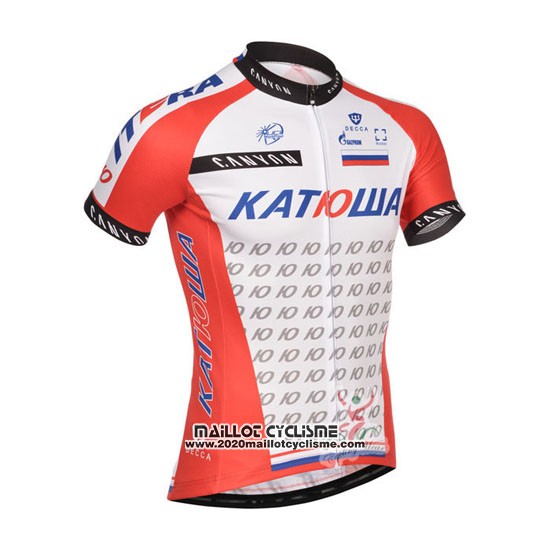 2014 Maillot Ciclismo Katusha Blanc et Rouge Manches Courtes et Cuissard